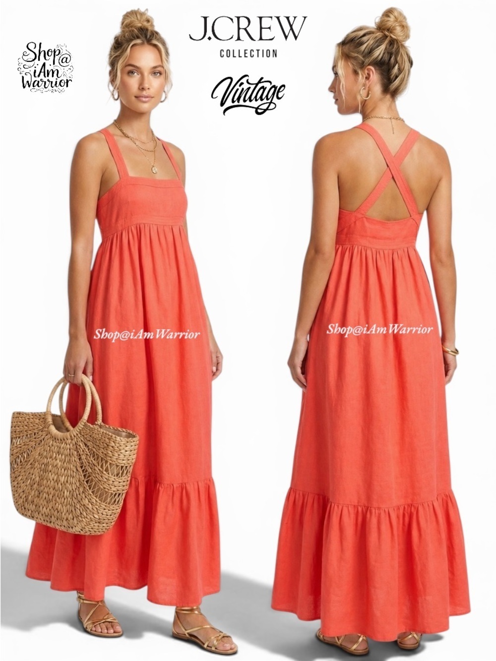 J.Crew rare sunset orange linen Talitha maxi dress *shop@iamwarrior